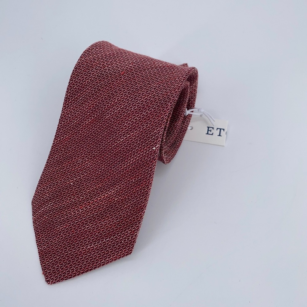 Eton Tie Mens One Size Red Patterned Linen Classic Fit Luxury Necktie Italy Made